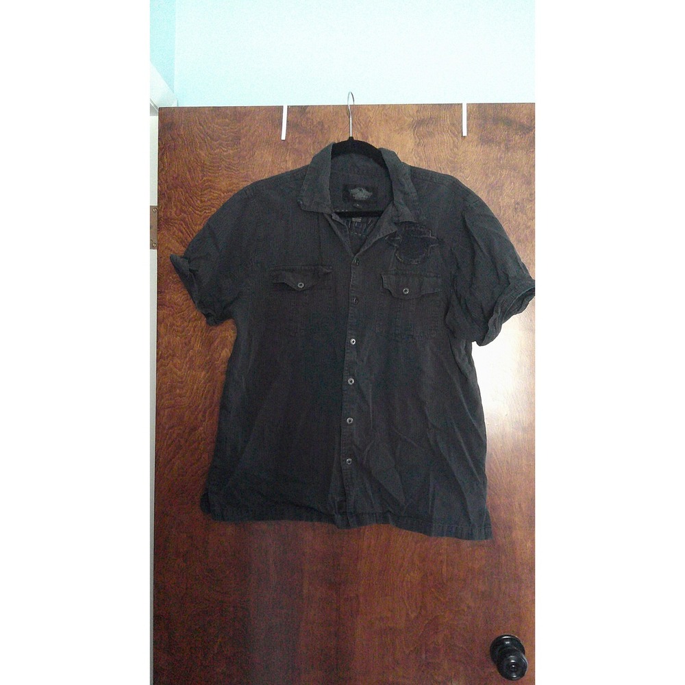 Harley Davidson Buttonā Up Shirt Men's L Black Pinstripe Embroidered Top